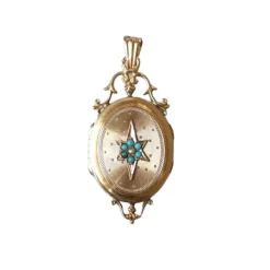 Médaillon étoile or rose et turquoises