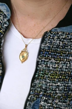 Médaillon étoile or rose et turquoises