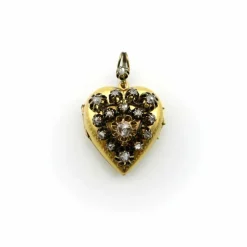 Médaillon victorien en or 18 carats avec cœur incrusté de diamants taille rose