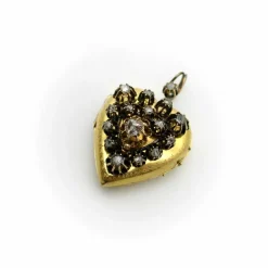 Médaillon victorien en or 18 carats avec cœur incrusté de diamants taille rose