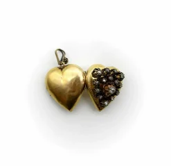 Médaillon victorien en or 18 carats avec cœur incrusté de diamants taille rose