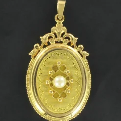 Médaillon vintage or jaune et perle