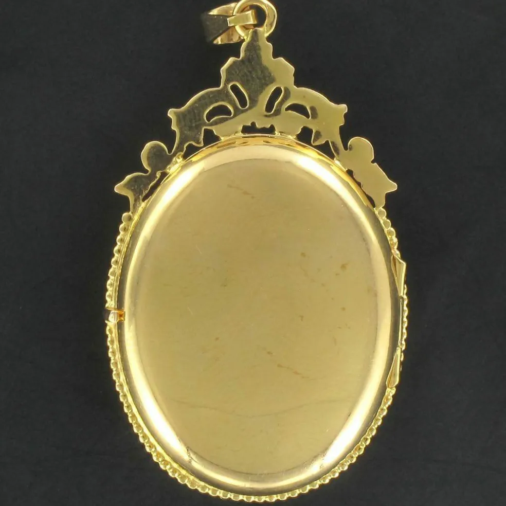 Médaillon vintage or jaune et perle