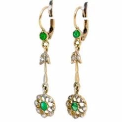 Émeraude, Diamant, 18 ct, Boucles d'oreilles