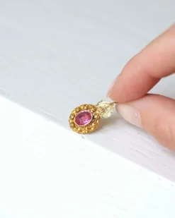 Mono boucle d'oreille ancienne or et pierre rose