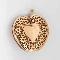 Énorme pendentif pomme et vers diamants or jaune