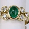 Ovale Cabochon Émeraude de Colombie et Diamant or jaune
