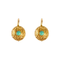 Paire boucles oreilles turquoise or jaune