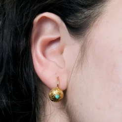 Paire boucles oreilles turquoise or jaune
