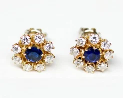 Paire de Boucles d'Oreilles Marguerite Saphir et Diamants