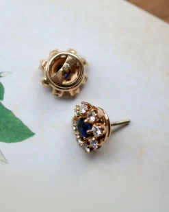Paire de Boucles d'Oreilles Marguerite Saphir et Diamants