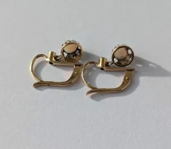 Paire de boucles d’oreilles dormeuses trembleuses opale