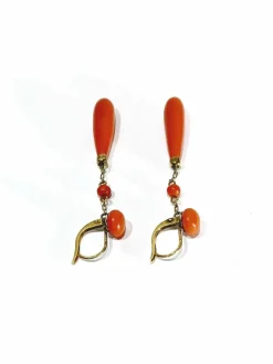 Paire De Boucles d'Oreilles en or et en corail