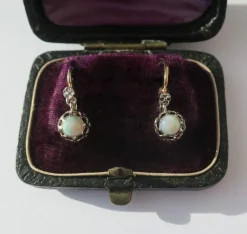 Paire de boucles d’oreilles dormeuses trembleuses opale