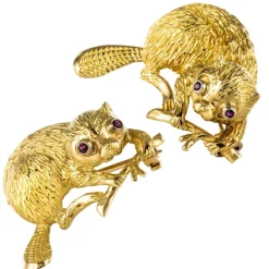 Paire de Broches Castors en or