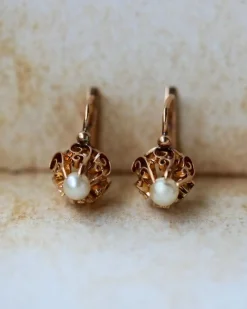 Paire de Dormeuse Perle et Or Rose