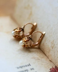 Paire de Dormeuse Perle et Or Rose