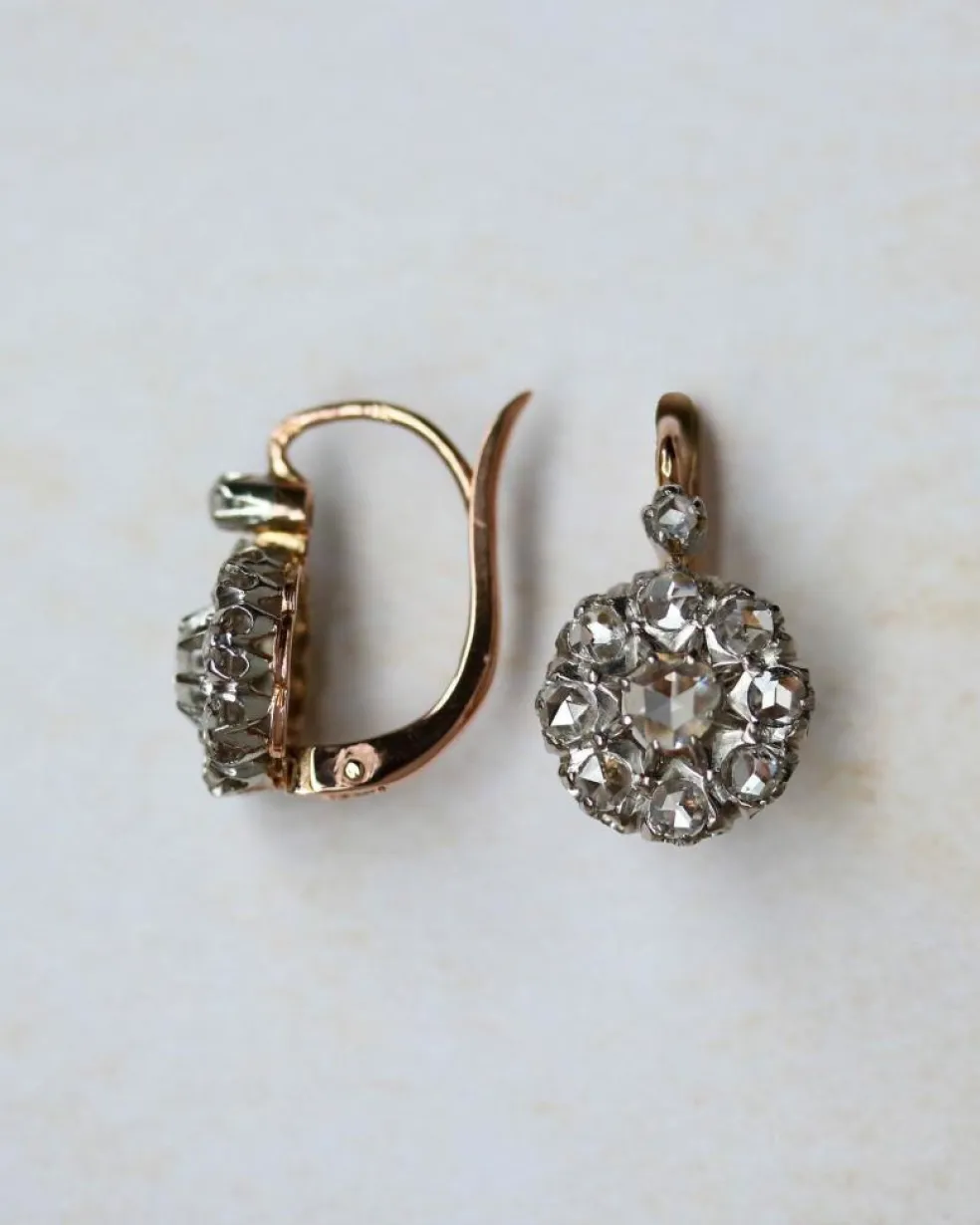 Paire De Dormeuses Marguerite Or et Diamants