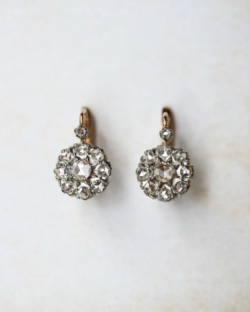 Paire De Dormeuses Marguerite Or et Diamants