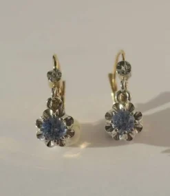 Paire de dormeuses trembleuses or bicolore saphir