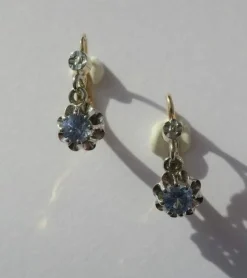 Paire de dormeuses trembleuses or bicolore saphir