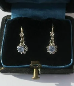 Paire de dormeuses trembleuses or bicolore saphir