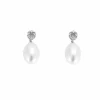Paire de pendants d'oreilles en or blanc ornée de deux perles de culture