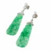 Paire de pendants d’oreilles or gris, plaques de jade gravé