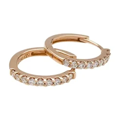 Paire de petites créoles en or rose, diamants.