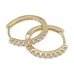 Paire de petites créoles en or jaune, diamants.