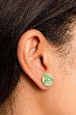 Paire de puces d'oreilles disques jadéite