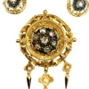 Parure : broche et boucles d’oreilles Email Diamants Perles