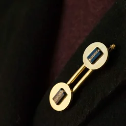 Parure ancienne boutons de gilet et broche onyx et diamants