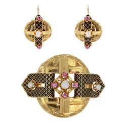 Parure ancienne Napoléon III Perles fines rubis émail noir
