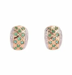 Parure Bague et boucles d’oreilles motif treillis diamants et émeraudes
