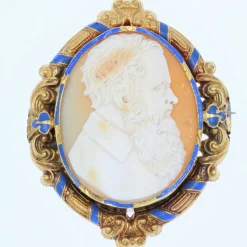 Parure Boucles d'oreilles et Broche ancienne or camée et émail
