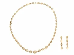 parure collier + boucles d'oreilles maille grain de cafe or 18k