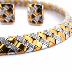 PARURE COLLIER ET BOUCLES D'OREILLES - OR BLANC ET JAUNE 18 KT