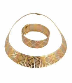 Parure or 3 couleurs , collier ruban et bracelet