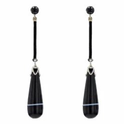 Pendants d'oreilles agates rubannées onyx émail et or