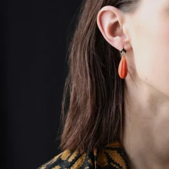 Pendants d'oreilles corail onyx et diamants