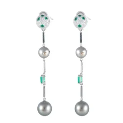PENDANTS D'OREILLES, DIAMANTS & EMERAUDES