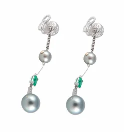 PENDANTS D'OREILLES, DIAMANTS & EMERAUDES