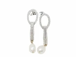 Pendants d'oreilles en or blanc, diamants et perles de culture