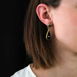 Pendants d'oreilles onyx et perles fines