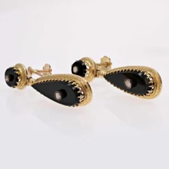 Pendants d'oreilles onyx et perles fines