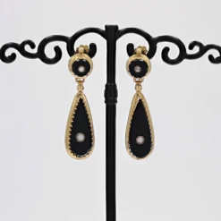 Pendants d'oreilles onyx et perles fines