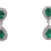 Pendants d'Oreilles Or Blanc, Emeraudes Et Diamants