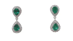 Pendants d'Oreilles Or Blanc, Emeraudes Et Diamants
