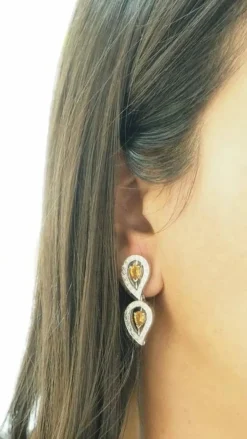 Pendants d'oreilles or blanc, citrines et diamants